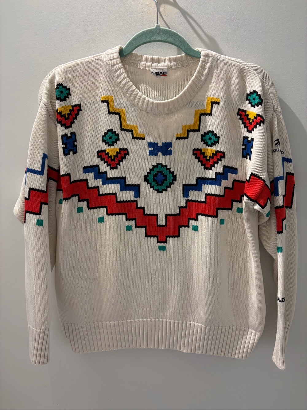 Vintage 90s HEAD Sportswear Aztec Southwestern Geometric Sweater - Picture 2 of 8